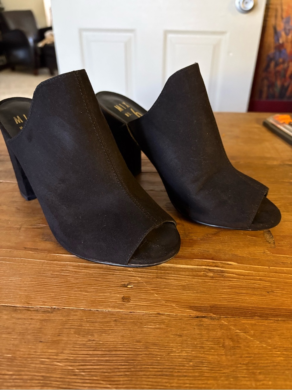 Mix No. 6 Black Open-Toe Suede Mule Heels